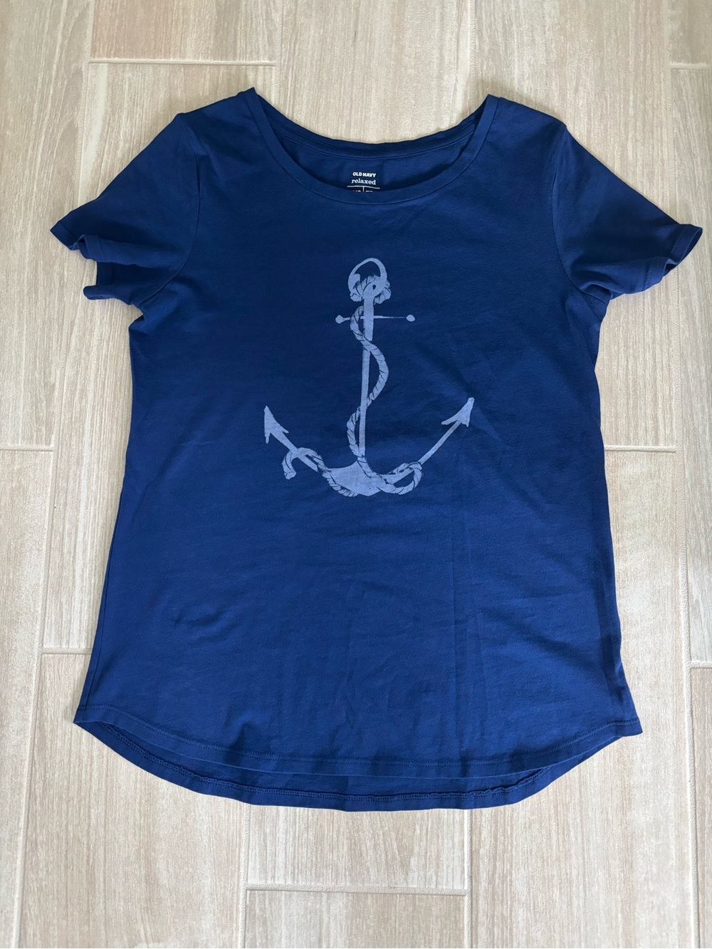 Old Navy XS Petite Navy Blue Anchor Tee